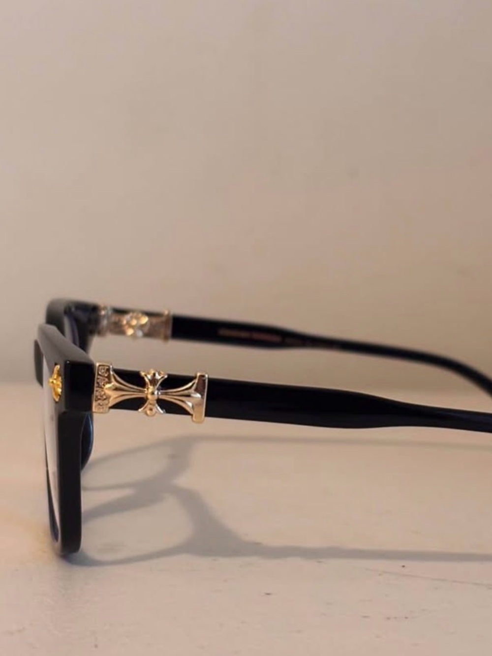 Chrome Heart Black Women's Sunglasses with Gold Cross Detailing